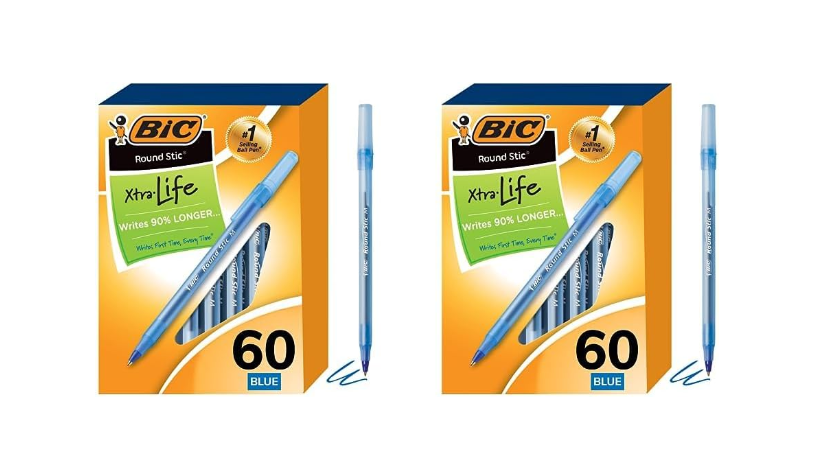 BIC Round Stic Xtra Life Blue Ballpoint Pens