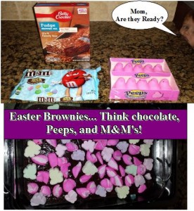 Easter Brownies… Think chocolate, Peeps, and M&M’s!