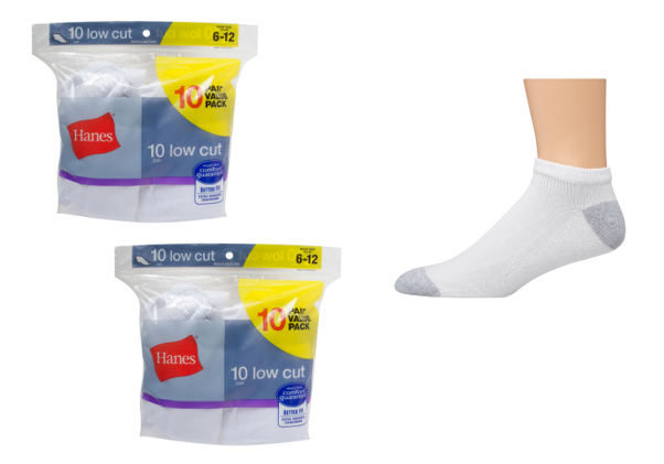 20 Pack of Hanes Men’s White Low Cut Socks $9.99