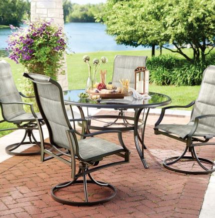Summer Clearance: 5-Piece Padded Sling Patio Dining Set w/ 53 in. Glass Top