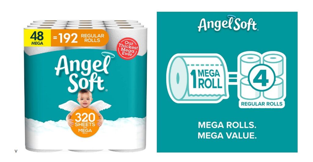 Amazon Offer 48 Count Angel Soft Toilet Paper Mega Rolls = 192 Regular