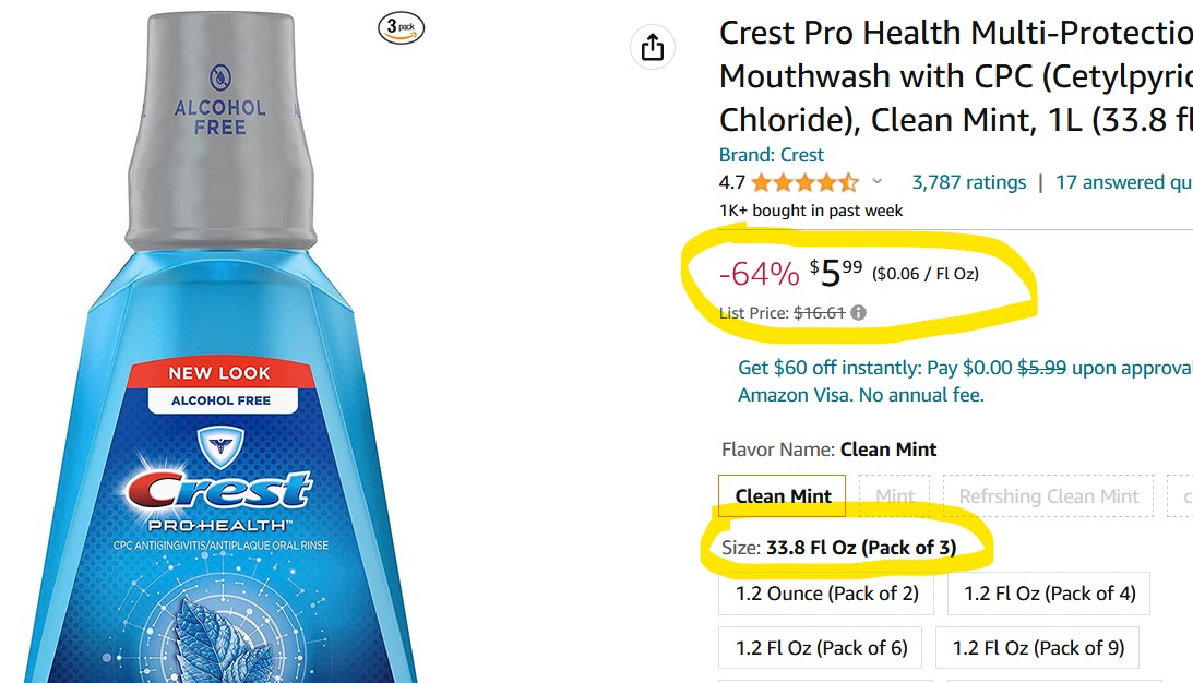 crest pro health mouthwash 3 pack